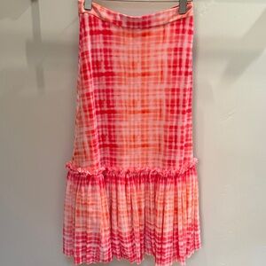 Eva Franco Pink and Orange Plaid A-Line Skirt